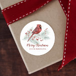 Red Cardinal Winter Gräs God jul Runt Klistermärke<br><div class="desc">Tillsätt den avslutande beröringen till dina julklappar och julkort,  med de här vackra personligerna,  med en söt,  vattenfärgad kardinal som genomsyras på en snö-täckt gren i gräs,  som dekoreras med sprickor av klumpiga. Om du vill designa eller vill ha designen på fler produkter kontaktar du mig genom Zazzle-Chattan.</div>