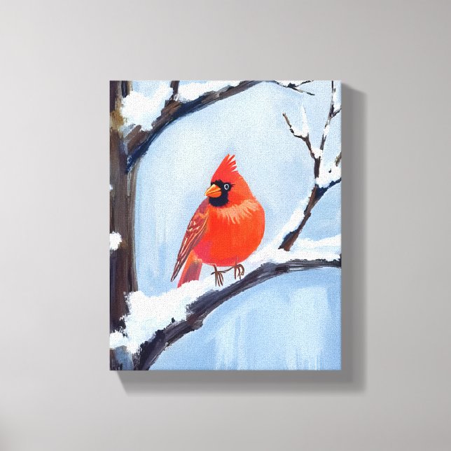 Red Cardinal | Winter Holiday Watercolor Painting Canvastryck (Framsida)