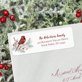 Red Cardinal Winter-julets Returadress Returadress Etikett