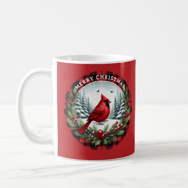 Red Cardinal with Holly Berries Kaffemugg (Vänster)