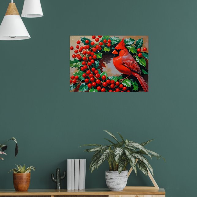 Red Cardinal with Wreath Poster (Vardagsrum 1)