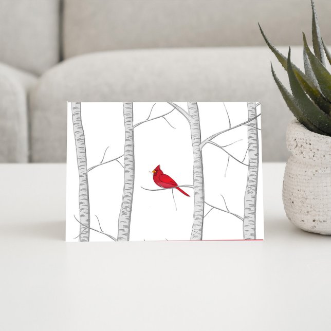Red Cardinal Woodland Winter Träd jul Helgkort (Perfect for holidays, You can easily edit for a lovely card anytime of the year. )