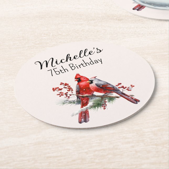 Red Cardinals 75:e Birthday Underlägg Papper Rund (Vinklad)
