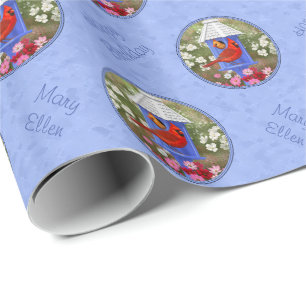 Red Cardinals Bird House Blomsterträdgård Blue Presentpapper