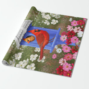 Red Cardinals Bird House Blomsterträdgård Presentpapper