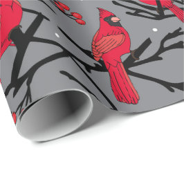 Red Cardinals Mönster Winter Woodland jul Presentpapper