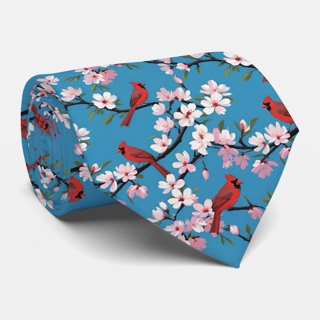 Red Cardinals och Rosa Cherry Blommars Blue Slips (Rullad)