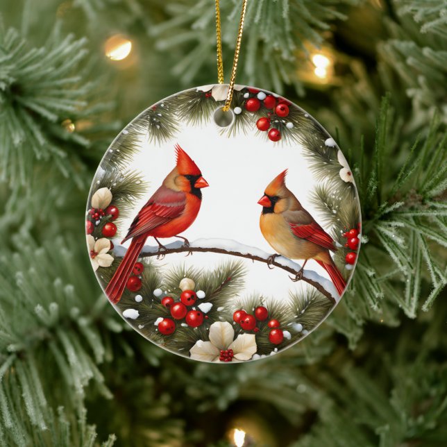 Red Cardinals Snö Birds Memorial Gift Ideas Julgransprydnad Keramik (Träd)