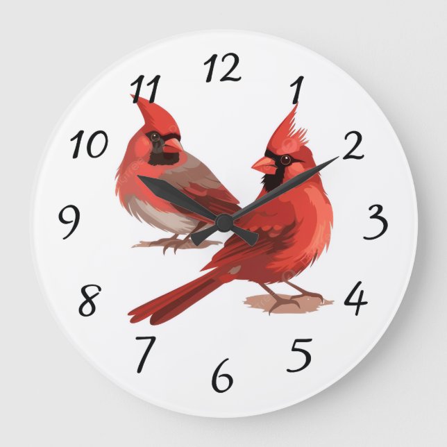 red cardinals Wall Clock Stor Klocka (Framsida)