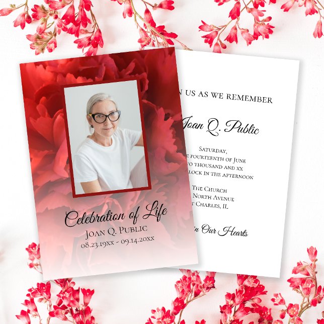 Red Carnation Blommigt Firande of Life Funeral Inbjudningar (Skapare uppladdad)