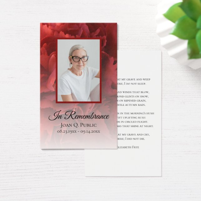 Red Carnation Blommigt Funeral Memorial Prayer Visitkort (Skivbord)