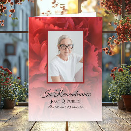 Red Carnation Blommigt Funeral Service Foled Program