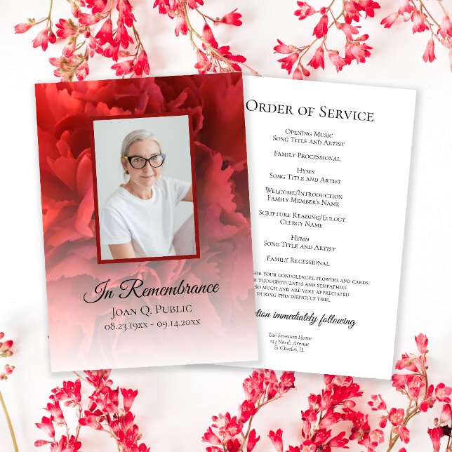 Red Carnation Blommigt Funeral Service Program (Skapare uppladdad)