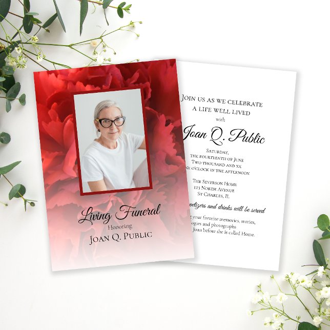 Red Carnation Blommigt Living Funeral Party Inbjudningar (Skapare uppladdad)