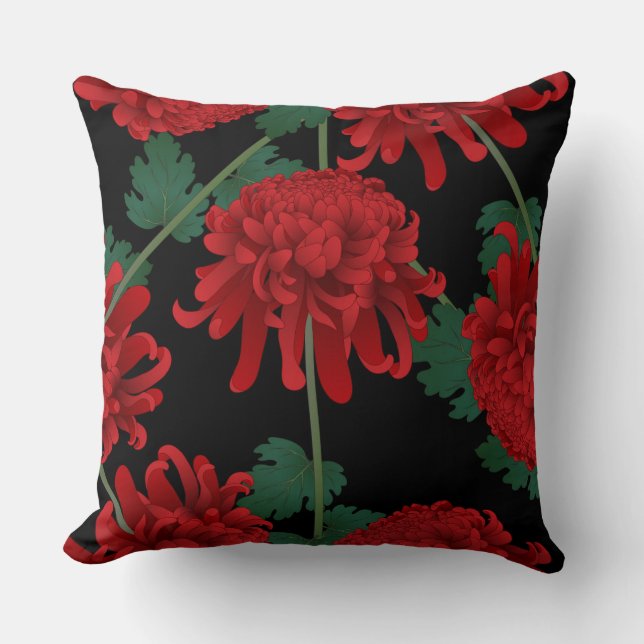 Red Carnation Blommigt Reversible Pillow Kudde (Framsida)