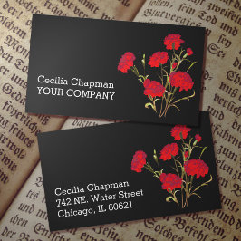 Red Carnation Flower Art Personlig Black Gothic Visitkort