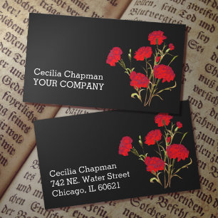 Red Carnation Flower Art Personlig Black Gothic Visitkort