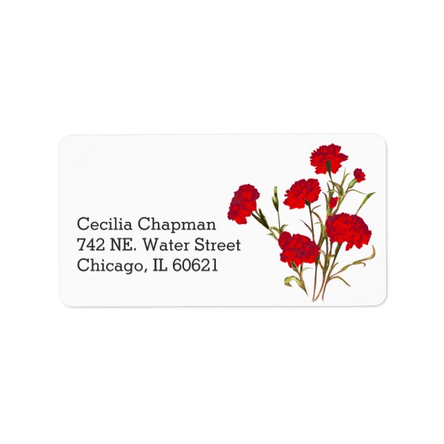 Red Carnation Flower Personlig Returadress Adressetikett (Framsidan)