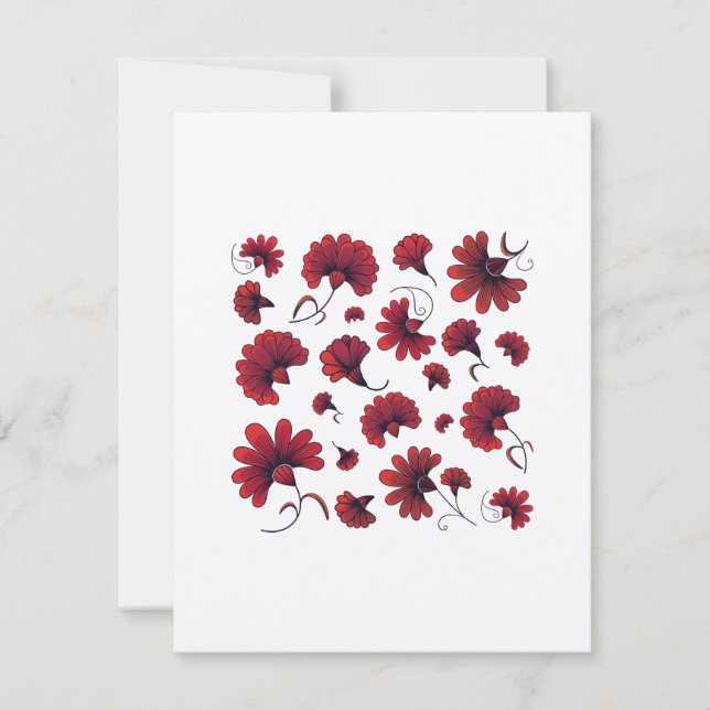 Red Carnation Folk Vector Mönster Flower Tack Kort (Framsida)