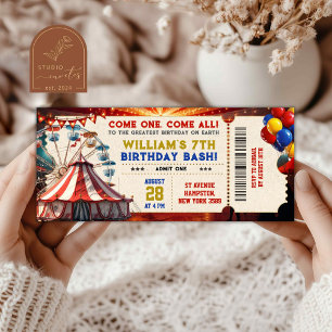 Red Carnival Park Circus Birthday Biljett