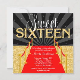 Red Carpet Guld Glam Hollywood Sweet 16 Birthday Inbjudningar