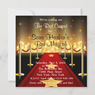 Red Carpet Hollywood Bat mitzvah Birthday Inbjudan