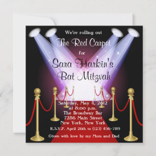 Red Carpet Hollywood Bat mitzvah Birthday Inbjudan