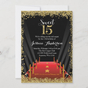 Red Carpet Hollywood Glitter Sweet 15 Quinceanera Inbjudningar