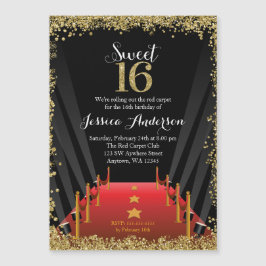 Red Carpet Hollywood Glitter Sweet 16 födelsedagar Magnetisk Inbjudningskort