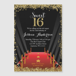 Red Carpet Hollywood Glitter Sweet 16 födelsedagar Magnetisk Inbjudningskort