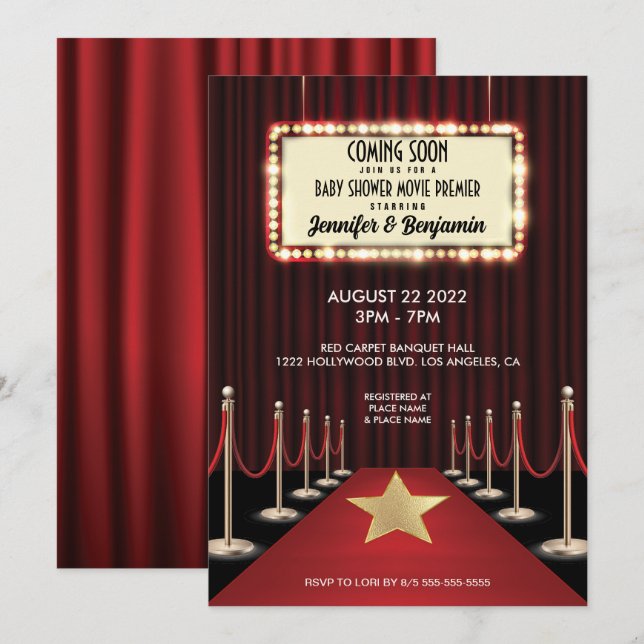 Red Carpet Hollywood Movie Premiere Baby Shower Inbjudningar (Fram/baksida)