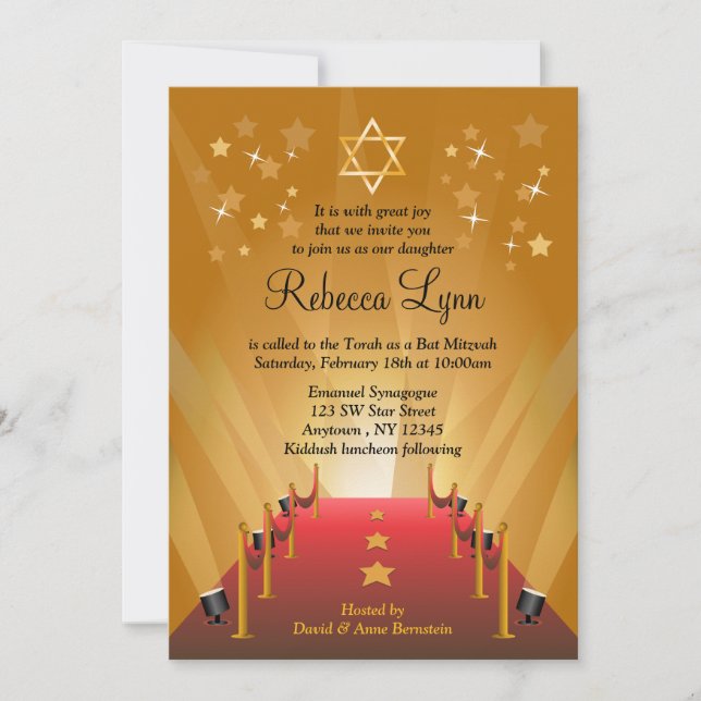 Red Carpet Hollywood Star Bat mitzvah Inbjudningar (Framsida)