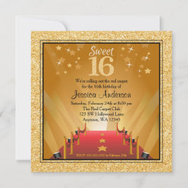 Red Carpet Hollywood Star Guld Sweet 16 Birthday Inbjudningar