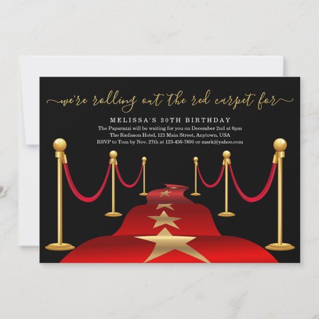 Red Carpet ThMened Party med Faux Gold Foil Inbjudningar (Framsida)