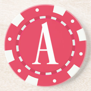 RED CASINO POKER CHIP MONOGRAM INITAL LETTER A UNDERLÄGG
