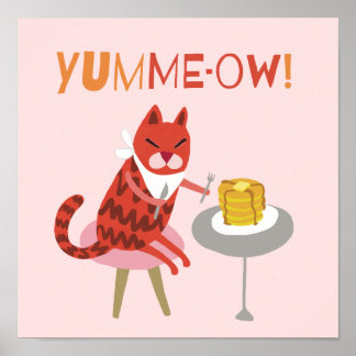 Red Cat Eating Pancakes Poster