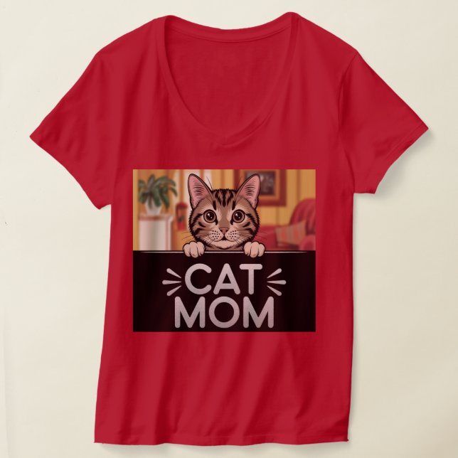 Red Cat Mamma V-Nacke T-Shirt (Laydown)