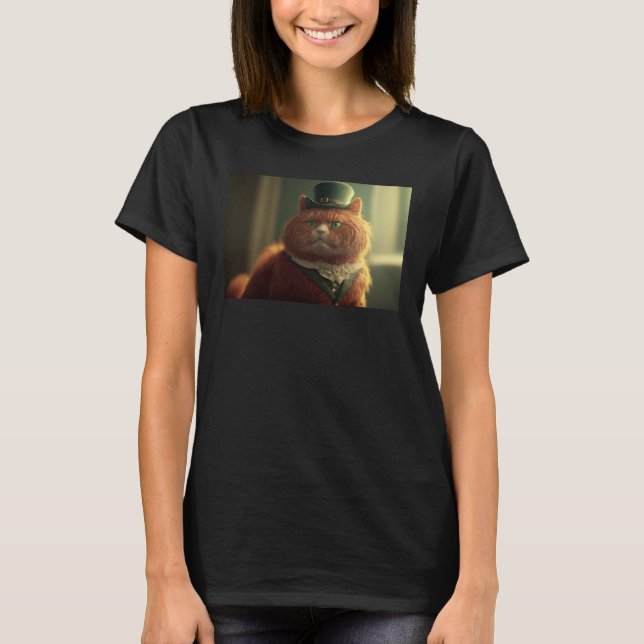 Red Cat wearing for celebrating St Patrics Day T Shirt (Framsida)