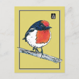 Red-Ccap Robin Bird Vykort