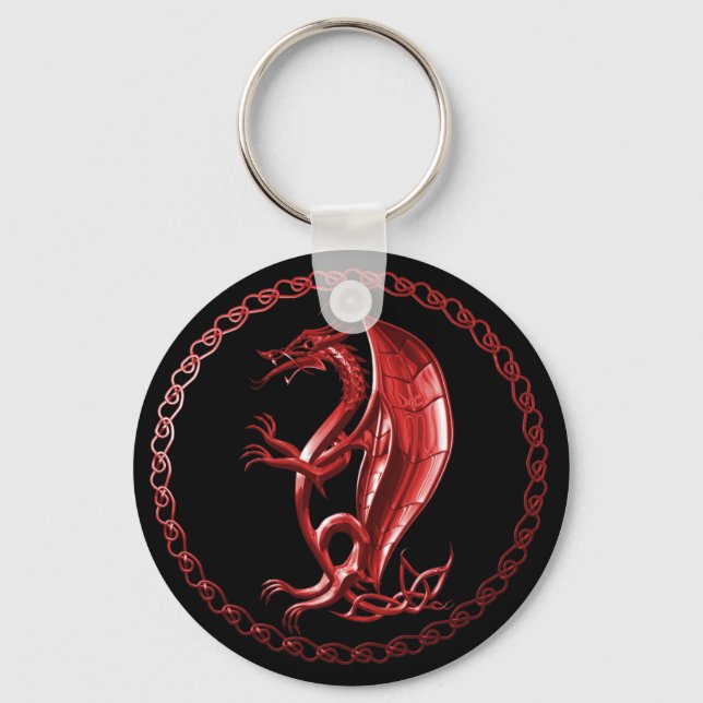 Red Celtic Dragon Keychain Nyckelring (Framsida)