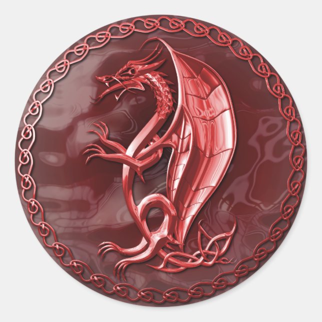 Red Celtic Dragon Sticker Runt Klistermärke (Framsida)