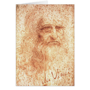 Red Chalk Leonardo da Vinci Sel-porträtt Hälsningskort