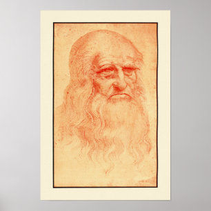 Red chalk självporträtt i Leonardo da Vinci Poster