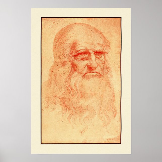 Red chalk självporträtt i Leonardo da Vinci Poster (Framsidan)