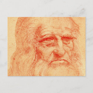 Red chalk självporträtt i Leonardo da Vinci Vykort