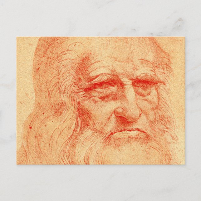 Red chalk självporträtt i Leonardo da Vinci Vykort (Framsida)