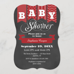 Red Chalkboard Flagga Baby Shower Inbjudan