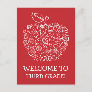 Red Chalkboard Teacher Apple-vykort Vykort