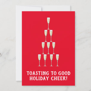 Red Champagne Toast Cheers God jul Träd Julkort