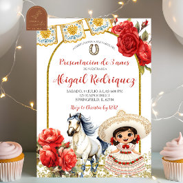 Red Charra Rose Girl Presentacion de 3 anos Invita Inbjudningar